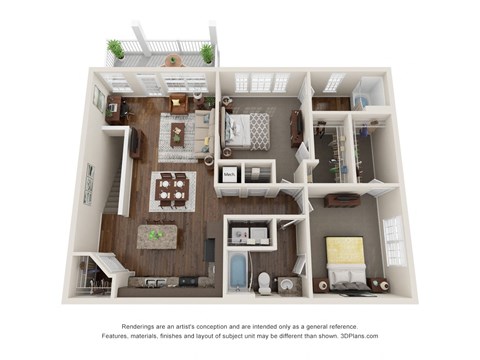 Floor plan for 2 beds, 2 baths, 1151 sqft